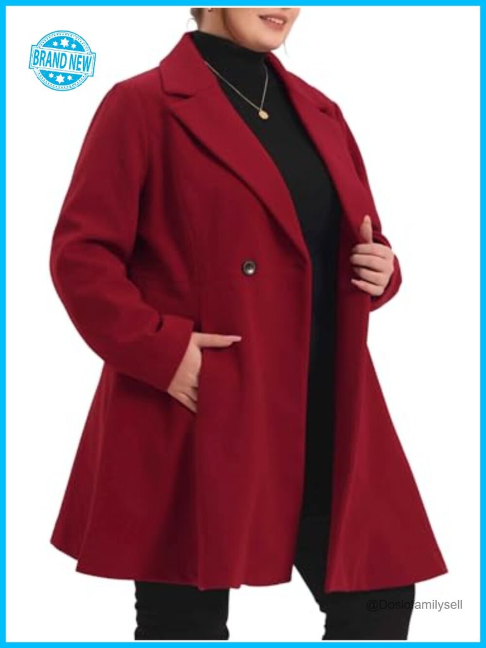 Plus Size A-Line Peacoat Long Sleeve Double-Breasted Wool Coat